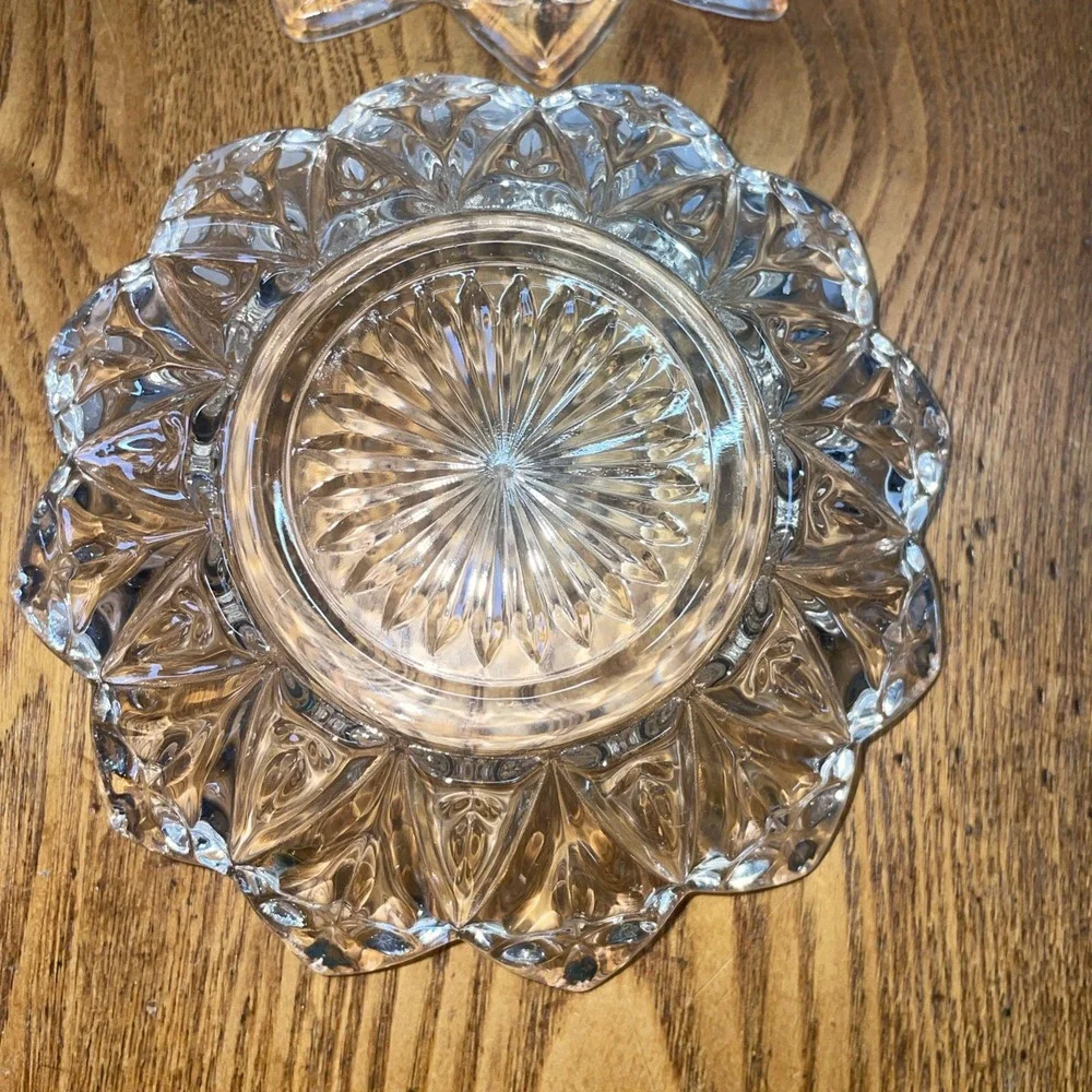 1960s Vintage Clear Federal Glass Petal Cross‎ Plate and Round Coupe Bowl